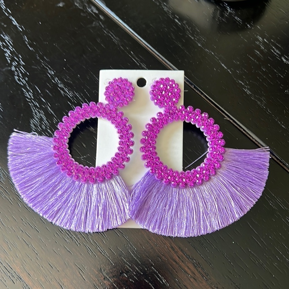 PURPLE stones/fringe statement earrings-NWT